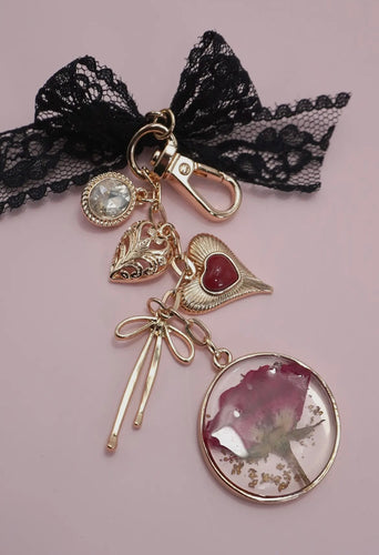 Dried Flower Heart Lace Bag Charm