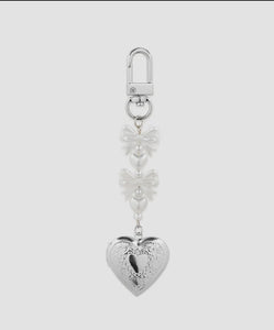 Bow Pearl Heart Locket Bag Charm