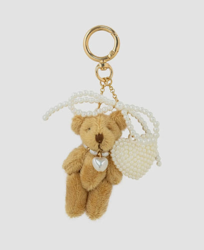 Small Plush Bear Pearl Bow Bag Charm