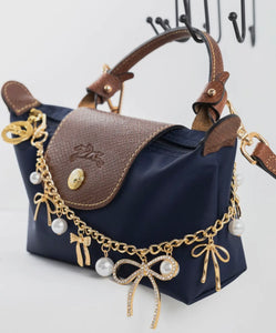 Bow Pearl and Crystal Charm Bag Chain