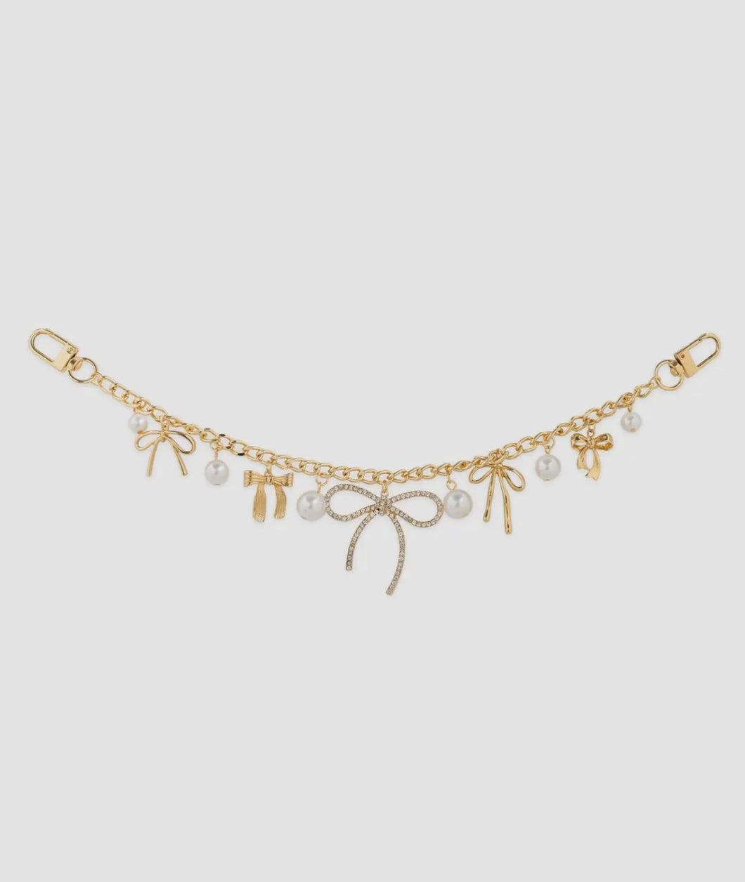 Bow Pearl and Crystal Charm Bag Chain
