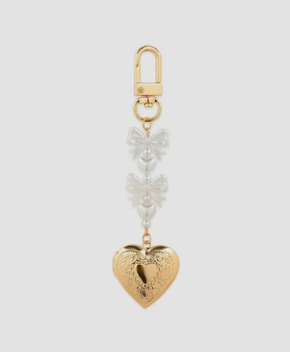 Bow Pearl Heart Locket Bag Charm