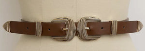 Western double buckle leather belt